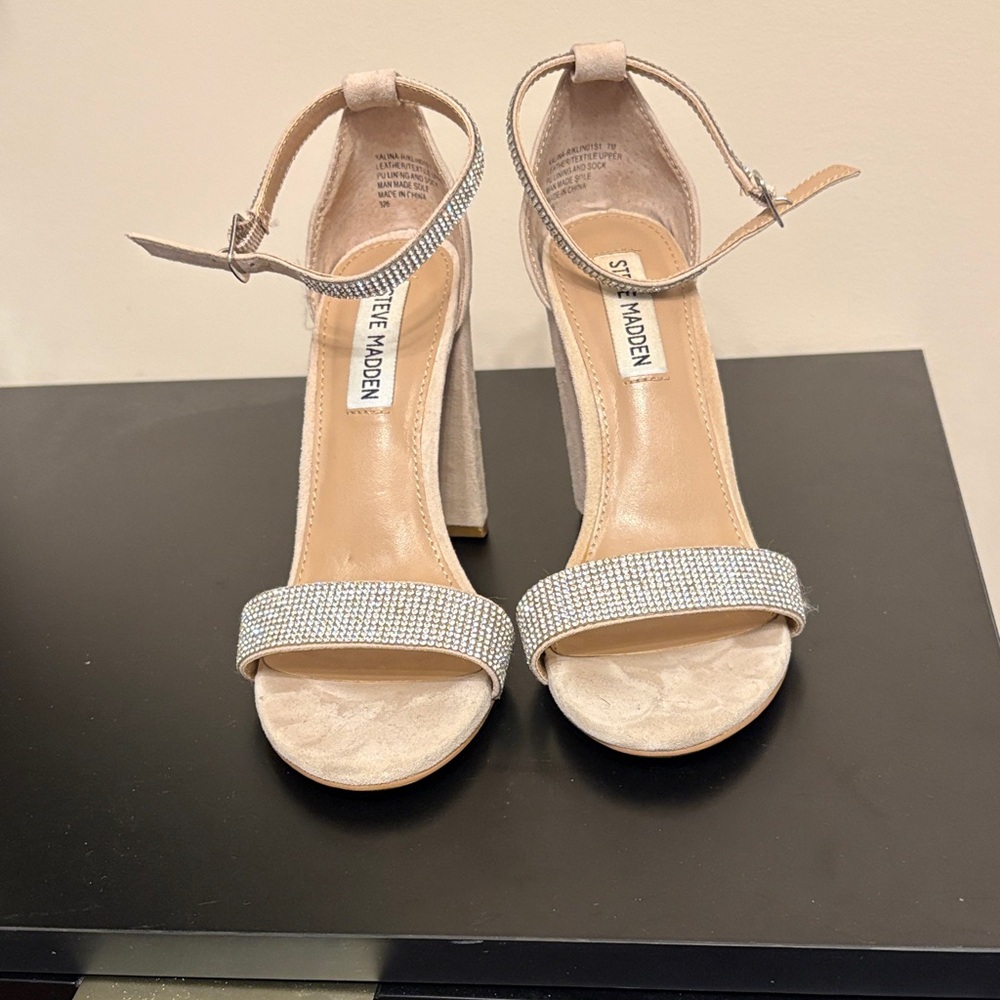 Steve Madden Beige and Silver Heeled Sandals